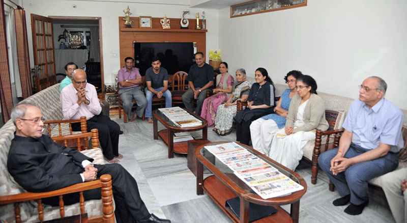 ಅನಂತ ಕುಮಾರ್ ನಿವಾಸಕ್ಕೆ ಮಾಜಿ ರಾಷ್ಟ್ರಪತಿ ಪ್ರಣವ್ ಮುಖರ್ಜಿ ಭೇಟಿ