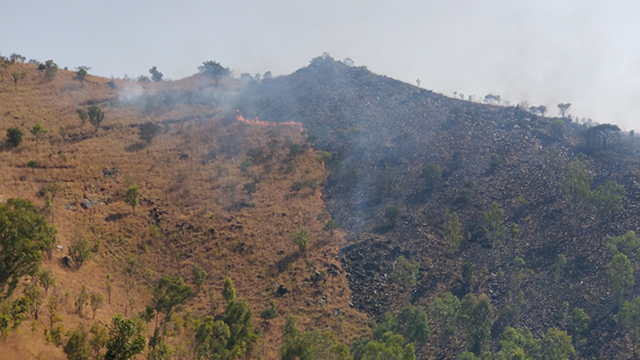 ಶ್ರೀರಂಗಪಟ್ಟಣ: ಕರೀಘಟ್ಟ ಪ್ರವಾಸಿತಾಣದಲ್ಲಿ ಬೆಂಕಿ; ಹಲವು ಎಕರೆ ಅರಣ್ಯ ಭೂಮಿ ಭಸ್ಮ