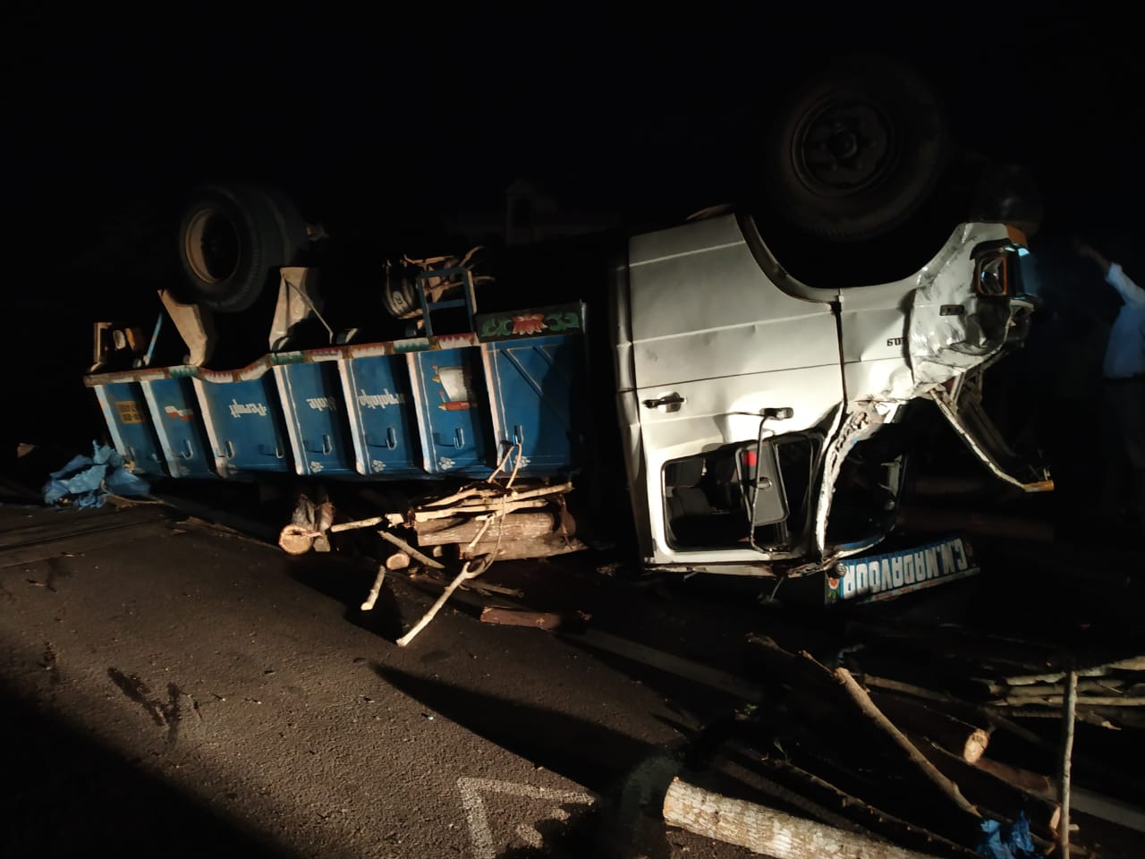 ಉಡುಪಿ: ಫಿಶ್‌ಮಿಲ್‌ಗೆ ಕಟ್ಟಿಗೆ ಸಾಗಿಸುತ್ತಿದ್ದ ಲಾರಿ ಪಲ್ಟಿ; ಚಾಲಕನಿಗೆ ಗಾಯ