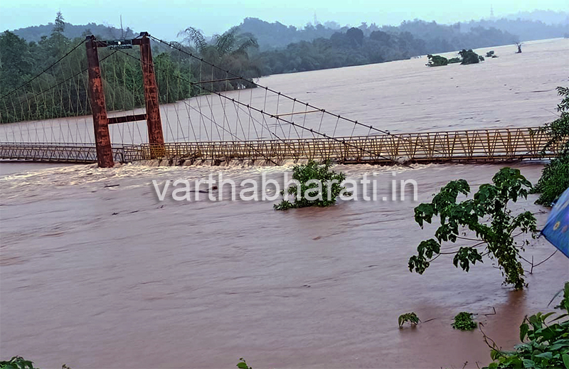 ತುಂಬಿ ಹರಿಯುತ್ತಿರುವ ನೇತ್ರಾವತಿ: ವಳಾಲು ತೂಗುಸೇತುವೆ ನೀರುಪಾಲು