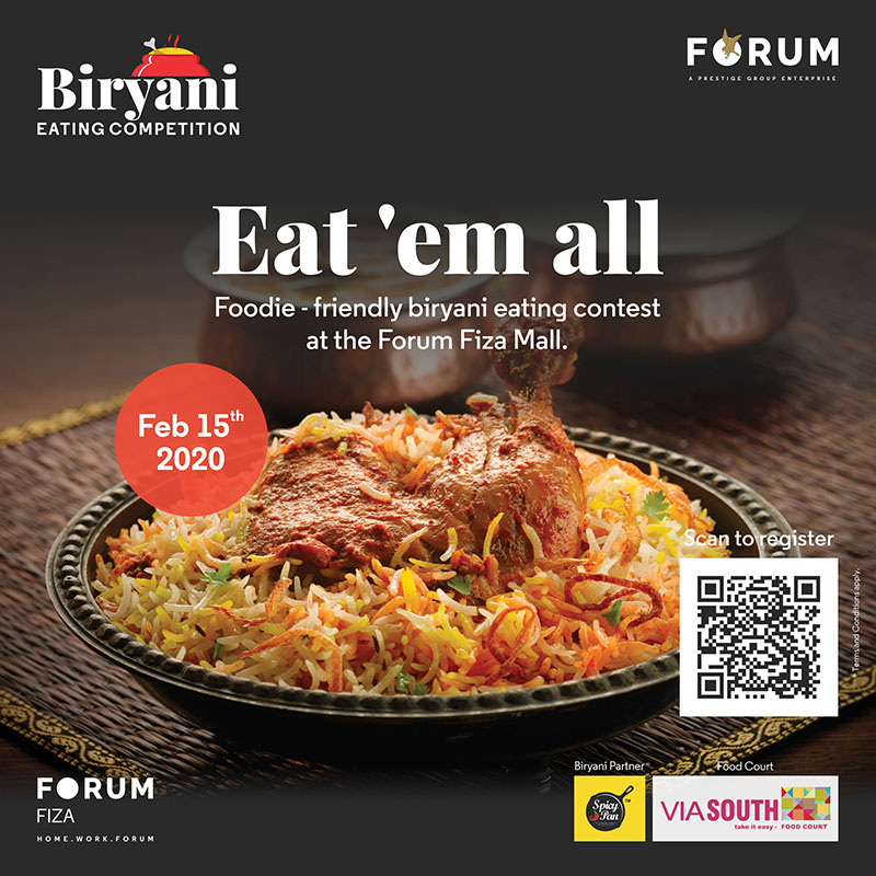 ಮಂಗಳೂರು: ಫೆ.15ರಂದು ಫೋರಮ್ ಮಾಲ್‌ನಲ್ಲಿ ಬಿರಿಯಾನಿ ಸವಿಯುವ ಸ್ಪರ್ಧೆ