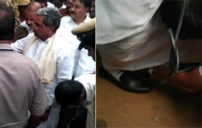 ಆಪ್ತ ಸಹಾಯಕನಿಂದ ಶೂ ಹಾಕಿಸಿಕೊಂಡ ಮಾಜಿ ಸಿಎಂ ಸಿದ್ದರಾಮಯ್ಯ