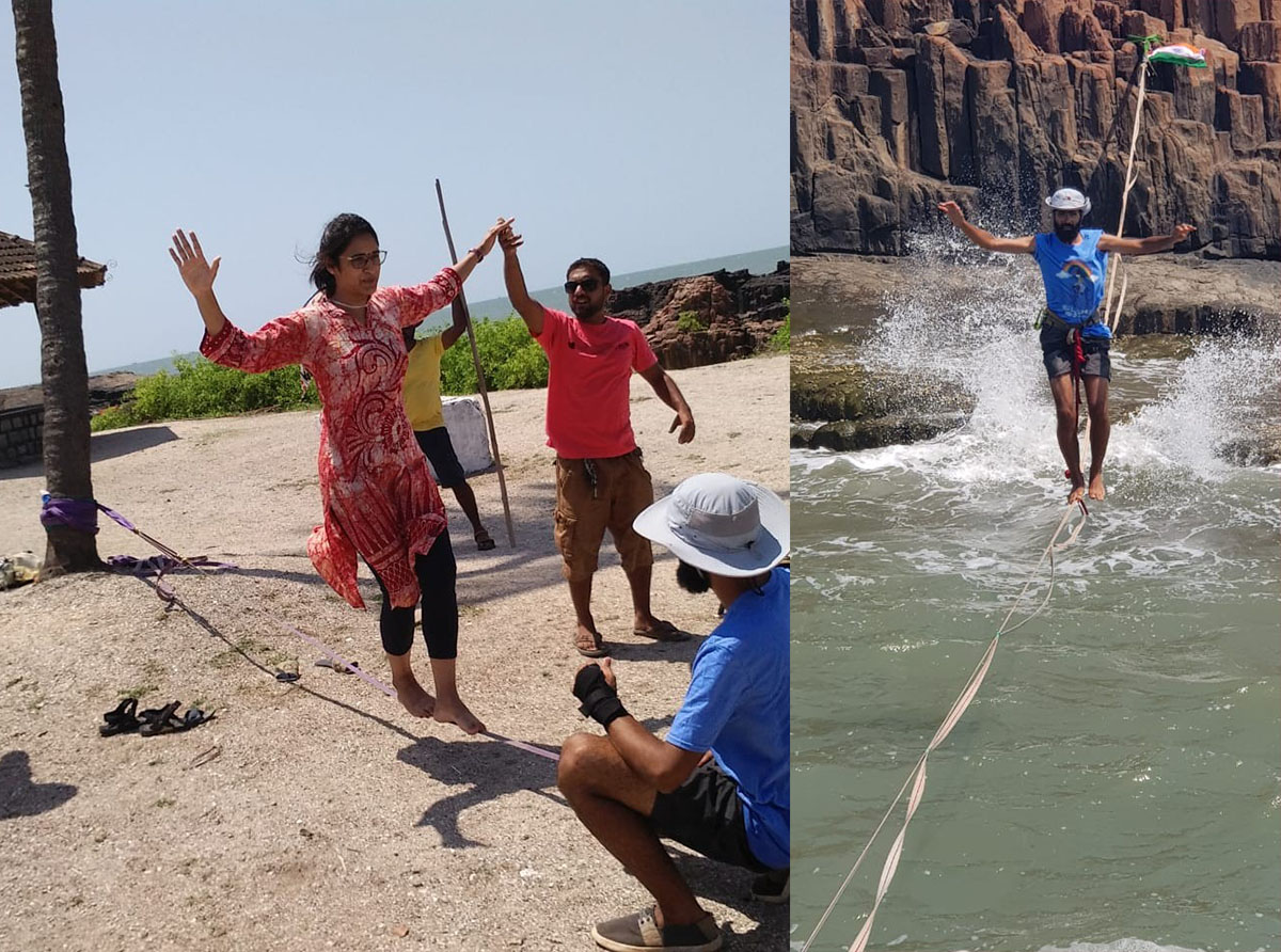 ಮಲ್ಪೆ ಸೈಂಟ್‌ಮೇರಿಸ್‌ನಲ್ಲಿ ಸ್ಲಾಕ್ಲಿನಿಂಗ್ ಸಾಹಸ ಕ್ರೆಡೆ ಪ್ರಯೋಗ