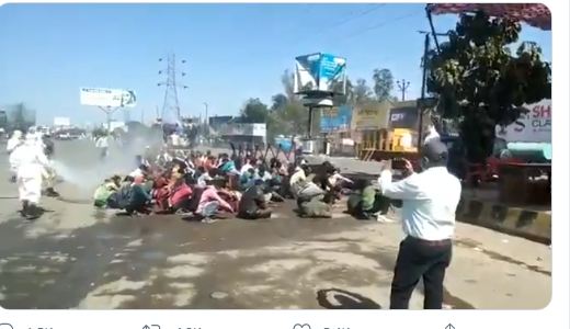 ವಲಸೆ ಕಾರ್ಮಿಕರ ಮೇಲೆ ರಾಸಾಯನಿಕ ಸಿಂಪಡಣೆ: ಆಘಾತಕಾರಿ ವೀಡಿಯೋ ವೈರಲ್