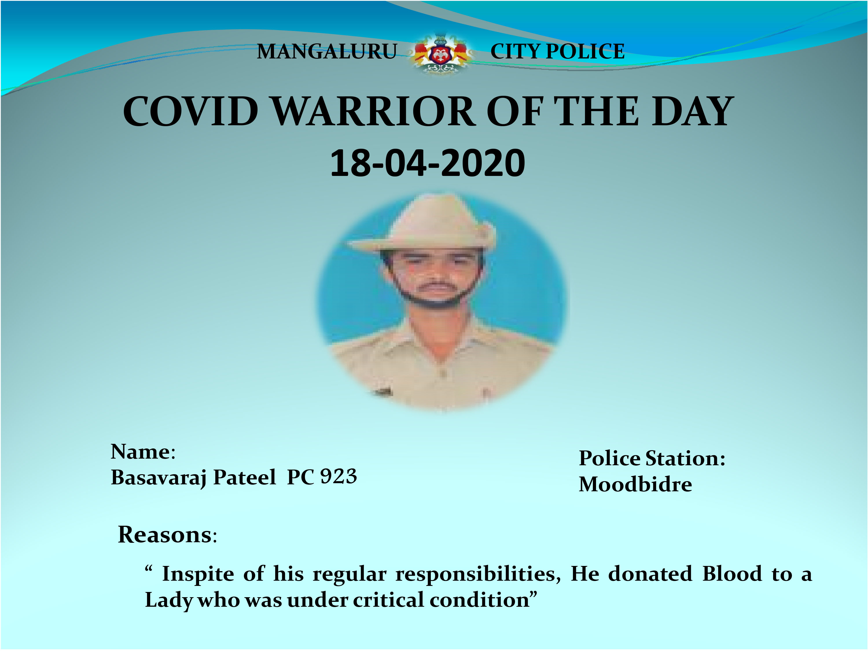 ‘ವಾರಿಯರ್ ಆಫ್ ದಿ ಡೇ’ ಆಗಿ ಬಸವರಾಜ್ ಪಾಟೀಲ್ ಆಯ್ಕೆ