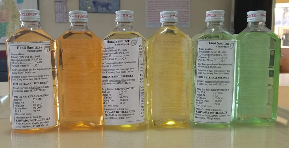 ಉಡುಪಿಯಲ್ಲೇ 4,700 ಲೀಟರ್ ಸ್ಯಾನಿಟೈಸರ್ ಉತ್ಪಾದನೆ : ಅಬಕಾರಿ ಇಲಾಖೆ