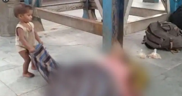 ಹಸಿವಿನಿಂದ ದಣಿದು ಮೃತಪಟ್ಟ ಅಮ್ಮನನ್ನು ಎಬ್ಬಿಸಲು ಕಂದಮ್ಮನ ಪ್ರಯತ್ನ