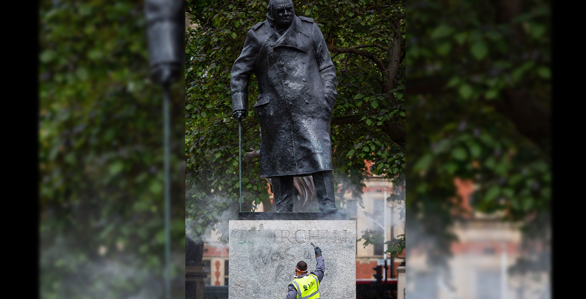 ಬ್ರಿಟನ್‌ನಲ್ಲಿ ತಣಿಯದ ಪ್ರತಿಭಟನೆಯ ಕಾವು: ಲಂಡನ್‌ನಲ್ಲಿ ಚರ್ಚಿಲ್ ಪ್ರತಿಮೆ ವಿರೂಪ