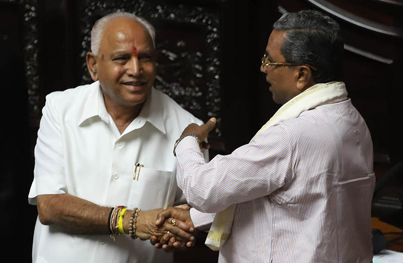 ಸದನದಲ್ಲಿ ಮುಖ್ಯಮಂತ್ರಿ ಬಿಎಸ್‍ವೈ- ವಿಪಕ್ಷ ನಾಯಕ ಸಿದ್ದರಾಮಯ್ಯರಿಂದ ರಾಜೀನಾಮೆ ಸವಾಲು