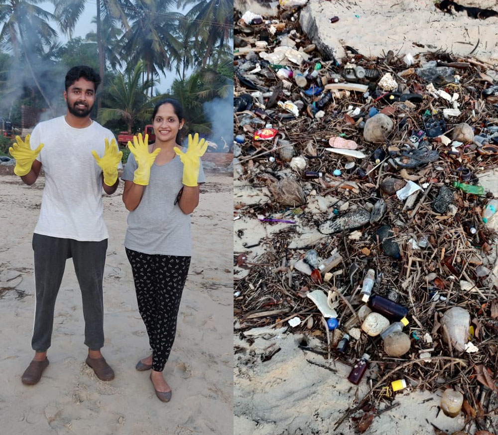 ಬೈಂದೂರು: ಬೀಚ್ ಕ್ಲೀನ್ ಮಾಡಿ ಮಾದರಿಯಾದ ನವವಿವಾಹಿತ ಜೋಡಿ !