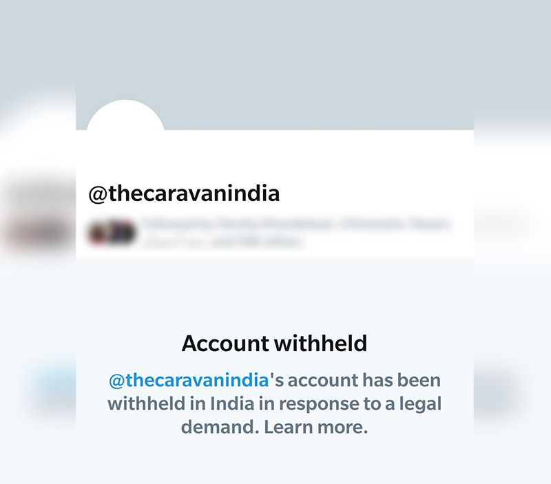 ದಿ ಕಾರವಾನ್, ಕಿಸಾನ್ ಏಕ್ತಾ ಮೋರ್ಚಾ ಸಹಿತ ಹಲವು ಟ್ವಿಟರ್ ಖಾತೆಗಳಿಗೆ ತಡೆ !