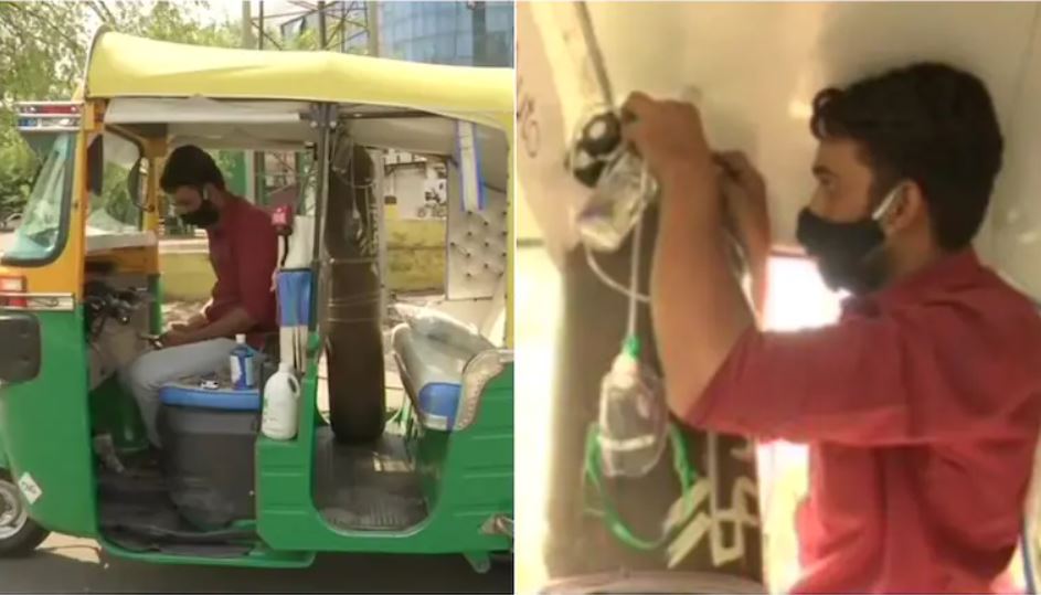 ಕೋವಿಡ್ ಸೋಂಕಿತರನ್ನು ಆಸ್ಪತ್ರೆಗೆ ಕರೆದೊಯ್ಯಲು ತನ್ನ ಆಟೋರಿಕ್ಷಾವನ್ನೇ ಅಂಬ್ಯುಲೆನ್ಸ್ ಆಗಿ ಪರಿವರ್ತಿಸಿದ ಜಾವೇದ್