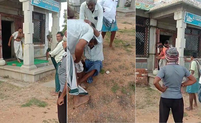 ಅಧಿಕಾರಿಯ ಸಮ್ಮುಖದಲ್ಲೇ ದೇವಾಲಯದ ಅರ್ಚಕ, ಅವರ ಪುತ್ರನಿಗೆ ಚಪ್ಪಲಿಯಿಂದ ಹಲ್ಲೆ