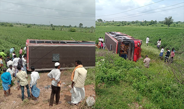 ಸರ್ಕಾರಿ ಬಸ್ ಪಲ್ಟಿ, ಹಲವರಿಗೆ ಗಾಯ