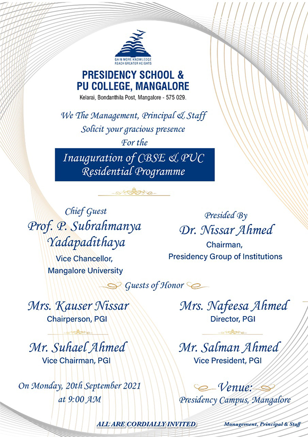 ಮಂಗಳೂರು: ಸೆ. 20ರಂದು ಪ್ರೆಸಿಡೆನ್ಸಿ ಸಿಬಿಎಸ್ಇ, ಪಿಯು ಕಾಲೇಜು ವಸತಿ ಕಾರ್ಯಕ್ರಮ ಉದ್ಘಾಟನೆ