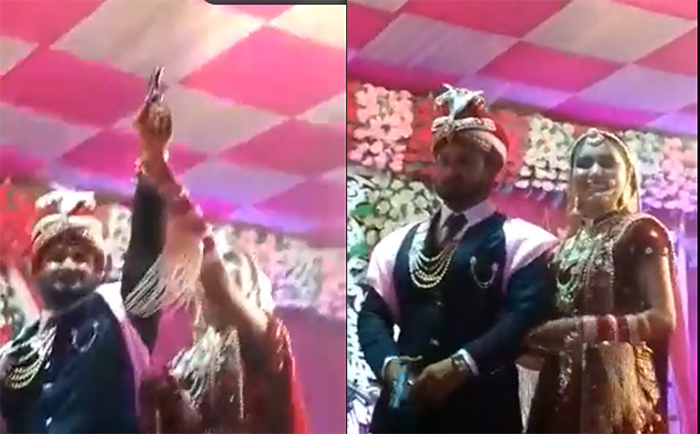 ವಿವಾಹ ಸಮಾರಂಭದಲ್ಲಿ ಗಾಳಿಯಲ್ಲಿ ಗುಂಡು ಹಾರಿಸಿದ ನವ ದಂಪತಿ, ವೀಡಿಯೊ ವೈರಲ್