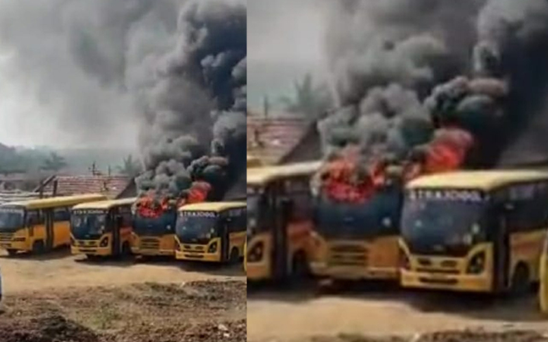 ಪಿರಿಯಾಪಟ್ಟಣ: ಶಾಲಾ ಬಸ್ ನಲ್ಲಿ ಬೆಂಕಿ ಆಕಸ್ಮಿಕ; ತಪ್ಪಿದ ಅನಾಹುತ