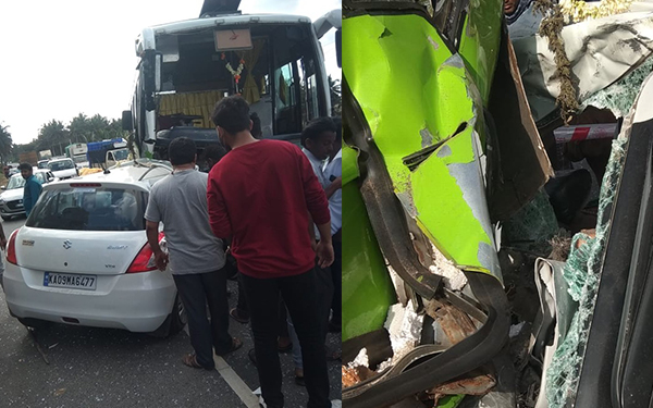 ಮಡಿಕೇರಿ: ಬಸ್- ಕಾರು ಢಿಕ್ಕಿ; ನವ ದಂಪತಿ ಸೇರಿ ಮೂವರು ಮೃತ್ಯು