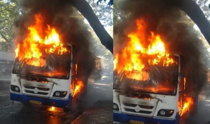 ಚಲಿಸುತ್ತಿದ್ದ  ಬಿಎಂಟಿಸಿ ಬಸ್‍ನಲ್ಲಿ ಕಾಣಿಸಿಕೊಂಡ ಬೆಂಕಿ: ತಪ್ಪಿದ ಭಾರೀ ಅನಾಹುತ