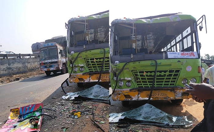 ತುಮಕೂರು: ನಿಂತಿದ್ದ ಖಾಸಗಿ ಬಸ್ ಗೆ ಕೆಎಸ್ಸಾರ್ಟಿಸಿ ಬಸ್ ಢಿಕ್ಕಿ; ಹಲವರಿಗೆ ಗಾಯ