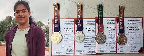 ರಾಷ್ಟ್ರೀಯ ಪ್ಯಾನ್ ಇಂಡಿಯಾ ಮಾಸ್ಟರ್ಸ್ ಅತ್ಲೆಟಿಕ್ಸ್; ಹಳೆಯಂಗಡಿಯ ಸುಷ್ಮಾ ತಾತನಾಥ್ ಮುಡಿಗೆ ಹಲವು ಪ್ರಶಸ್ತಿ