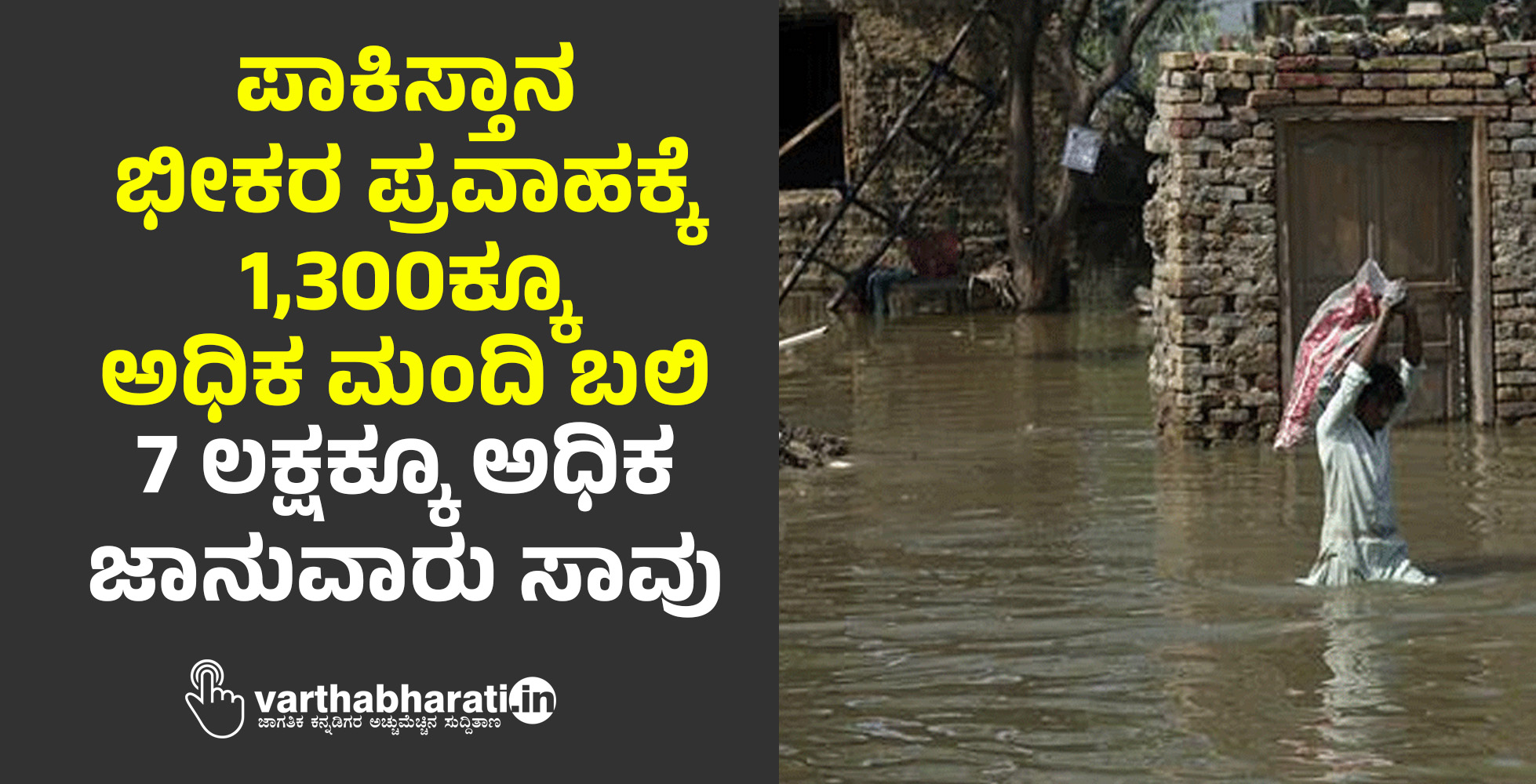ಪಾಕಿಸ್ತಾನ ಭೀಕರ ಪ್ರವಾಹಕ್ಕೆ 1,300ಕ್ಕೂ ಅಧಿಕ ಮಂದಿ ಬಲಿ, 7 ಲಕ್ಷಕ್ಕೂ ಅಧಿಕ ಜಾನುವಾರು ಸಾವು