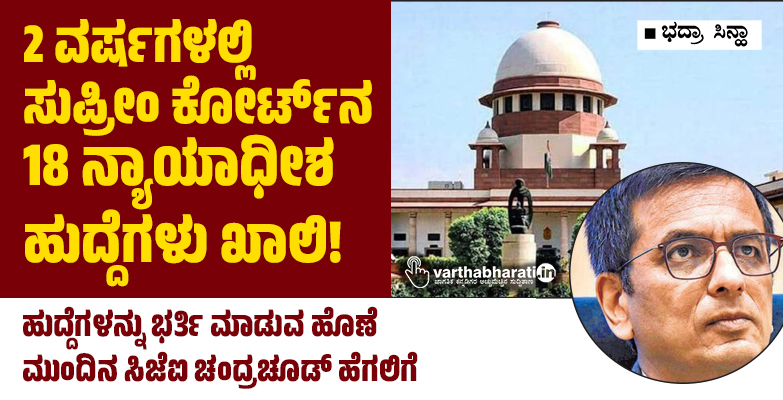 2 ವರ್ಷಗಳಲ್ಲಿ ಸುಪ್ರೀಂ ಕೋರ್ಟ್‌ನ  18 ನ್ಯಾಯಾಧೀಶ ಹುದ್ದೆಗಳು ಖಾಲಿ!