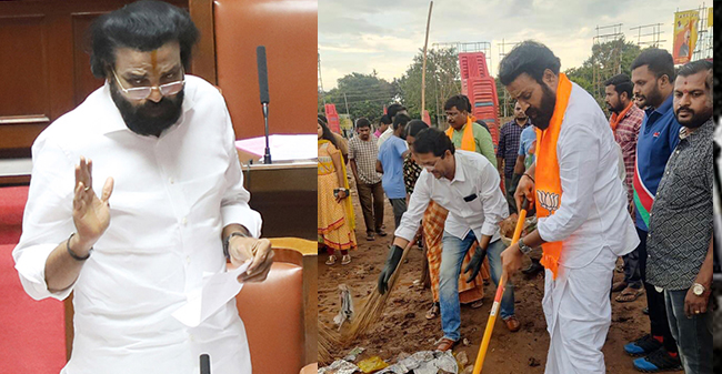 ಪಾದಯಾತ್ರೆ ನಡೆಸಿದರೆ ಸಾಲದು: ಭಾರತ್ ಜೋಡೊ ಸಮಾವೇಶದ ಕಸ ಗುಡಿಸಿ ಸ್ವಚ್ಛಗೊಳಿಸಿದ ಸಚಿವ ಶ್ರೀರಾಮುಲು