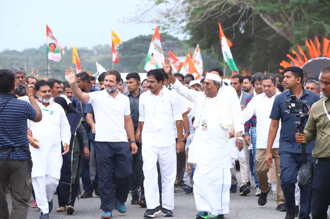 ಭಾರತ್‍ ಜೋಡೋ ಪಾದಯಾತ್ರೆ: ಮೈಸೂರು ನಗರಕ್ಕೆ ಆಗಮಿಸಿದ ರಾಹುಲ್‍ ಗಾಂಧಿಗೆ ಅದ್ದೂರಿ ಸ್ವಾಗತ