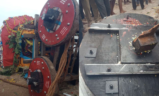 ಚಾಮರಾಜನಗರ: ರಥೋತ್ಸವ ವೇಳೆ ಮುರಿದು ಬಿದ್ದ ರಥ, ತಪ್ಪಿದ ಅನಾಹುತ