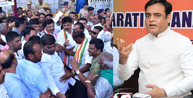 ಕೋಮುವಾದಿ ರಾಜಕಾರಣಕ್ಕೆ ಮಂಡ್ಯದ ಜನರು ಅವಕಾಶ ಕೊಡಲ್ಲ: ಸಚಿವ ಅಶ್ವತ್ಥನಾರಾಯಣ ವಿರುದ್ಧ ಕಾಂಗ್ರೆಸ್ ಪ್ರತಿಭಟನೆ