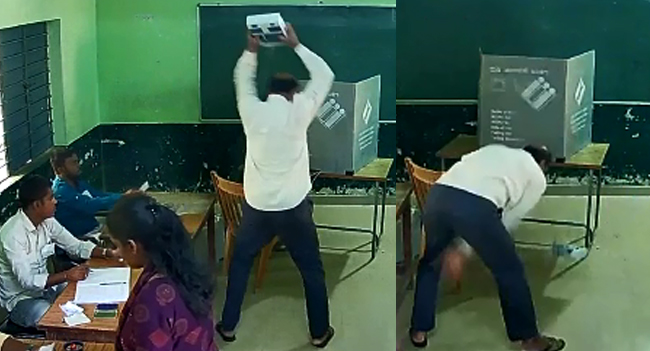 ಮೈಸೂರು: ಇವಿಎಂ ಕಂಟ್ರೋಲ್ ಯೂನಿಟ್ ಒಡೆದು ಹಾಕಿದ ವ್ಯಕ್ತಿ ಪೊಲೀಸ್ ವಶಕ್ಕೆ